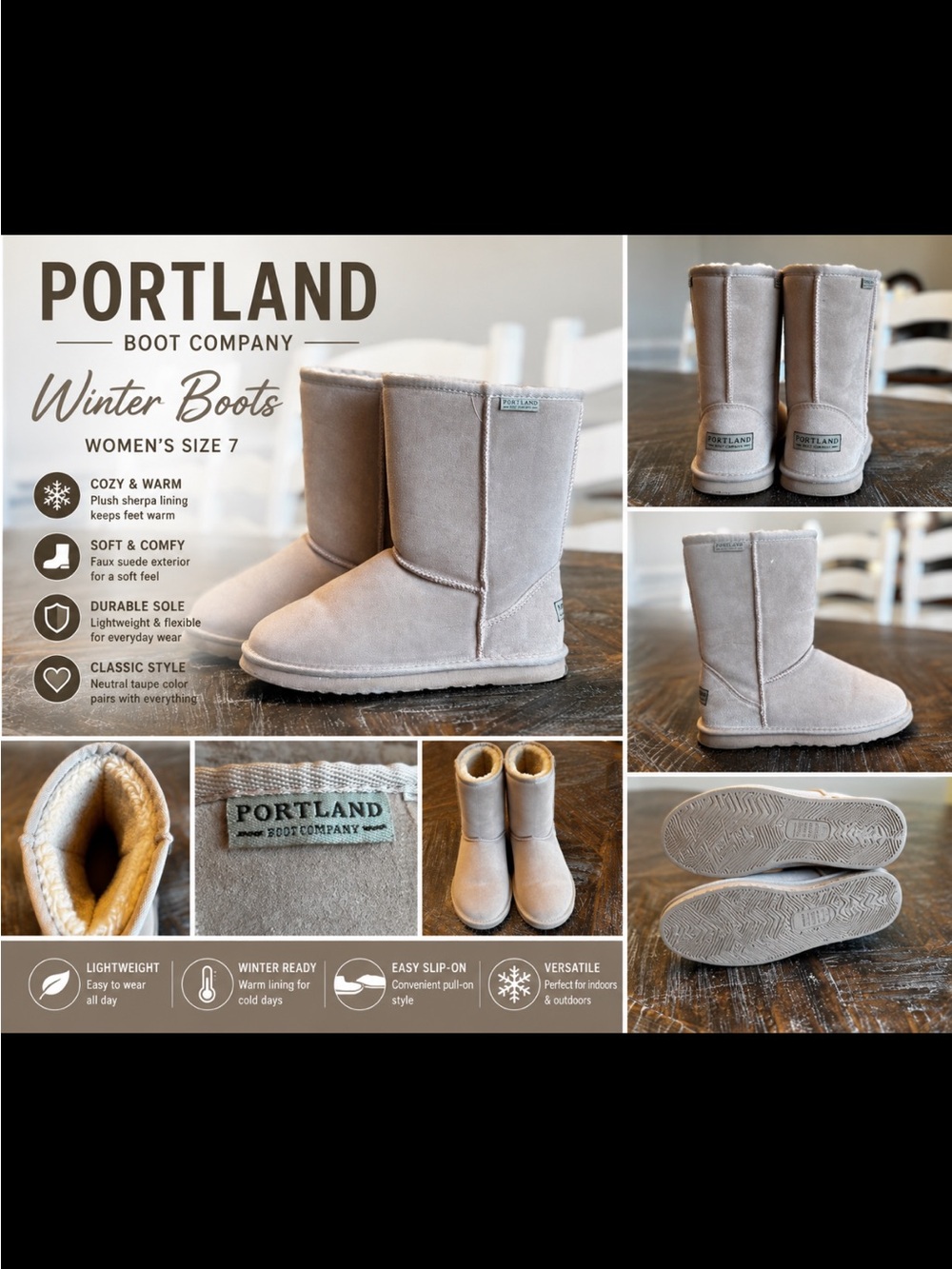 Portland Boot Company Women's Taupe Winter Boots - Cozy Plush Lining